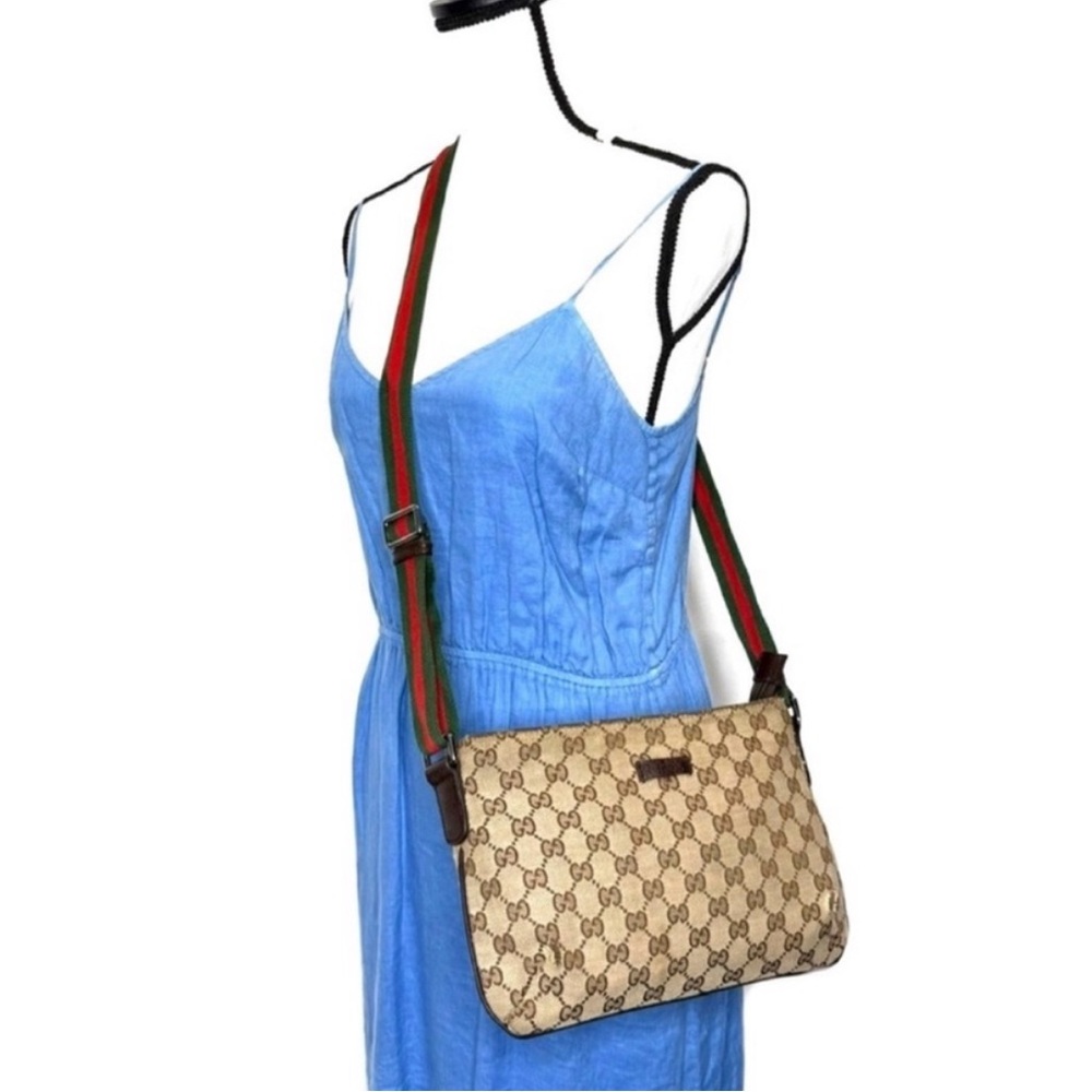 Gucci authentic brown monogram canvas crossbody bag ribbon strap small - Picture 2 of 16